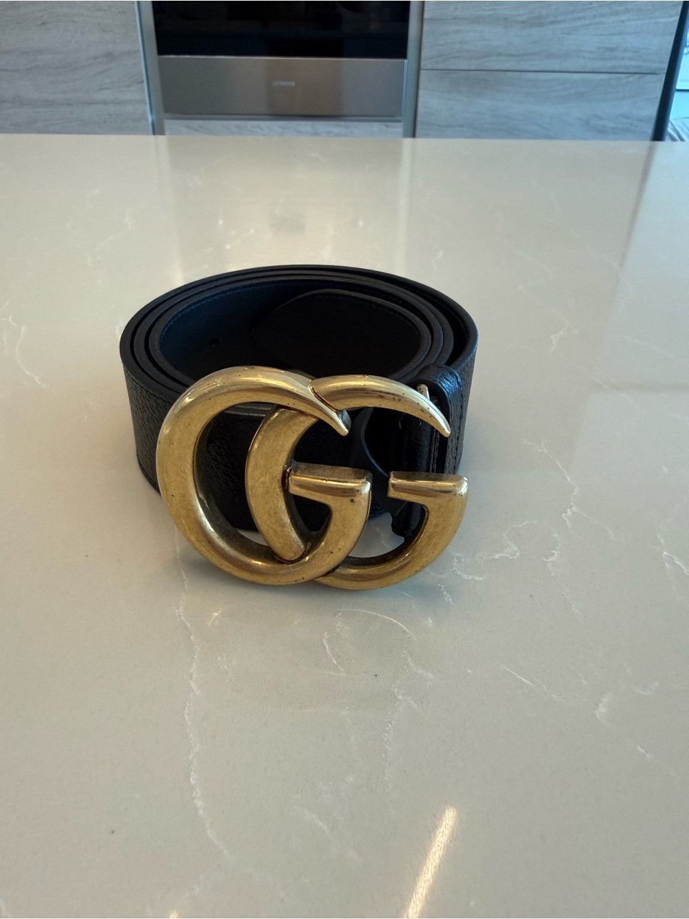 Gucci Men's Black Leather Belt with Gold Double G Buckle